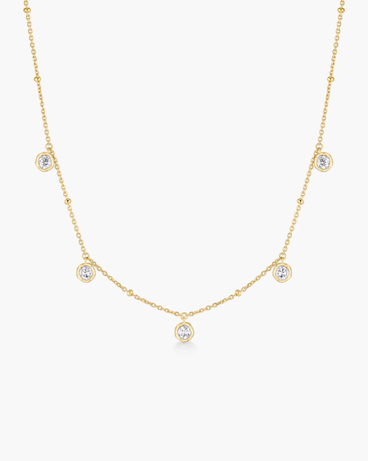 Gold Molten Bezel-Set Droplet Station Necklace