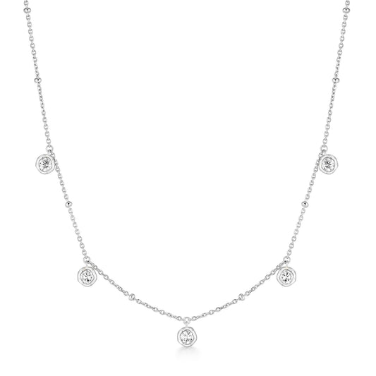Silver Molten Bezel-Set Droplet Station Necklace