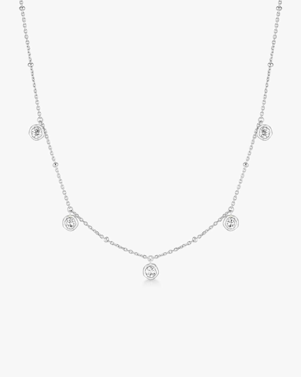 Silver Molten Bezel-Set Droplet Station Necklace