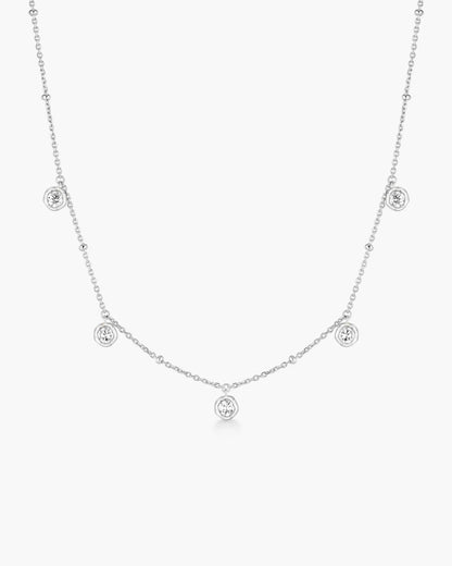 Silver Molten Bezel-Set Droplet Station Necklace