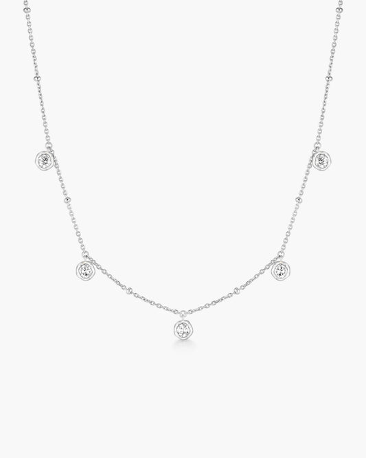 Silver Molten Bezel-Set Droplet Station Necklace