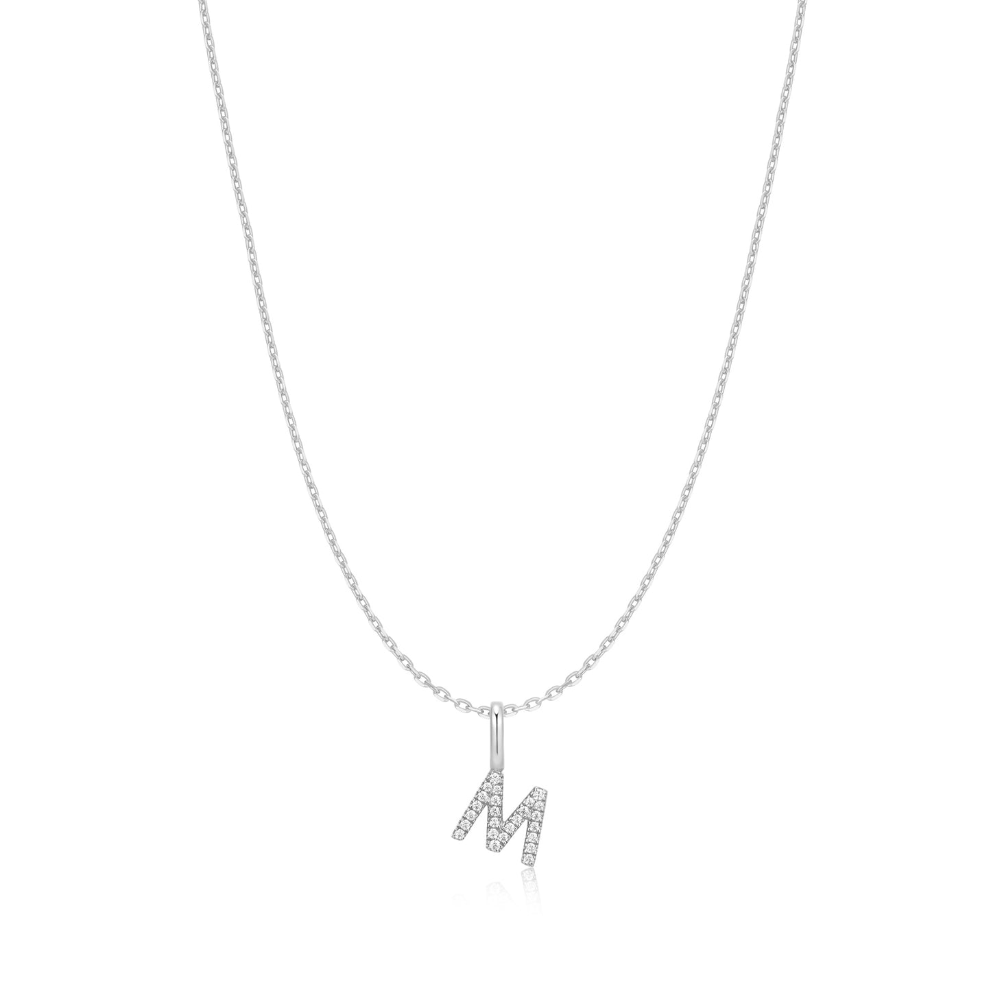 Silver Letter M Initial Necklace