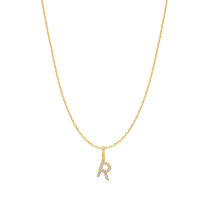 Gold Letter R Initial Necklace