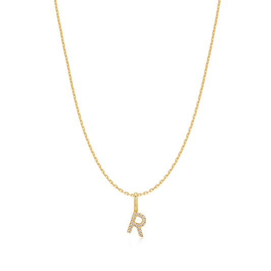 Gold Letter R Initial Necklace
