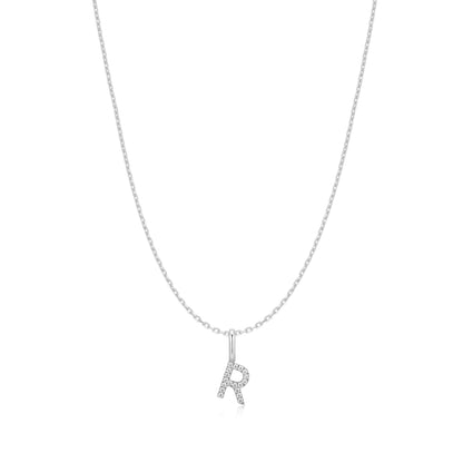 Silver Letter R Initial Necklace