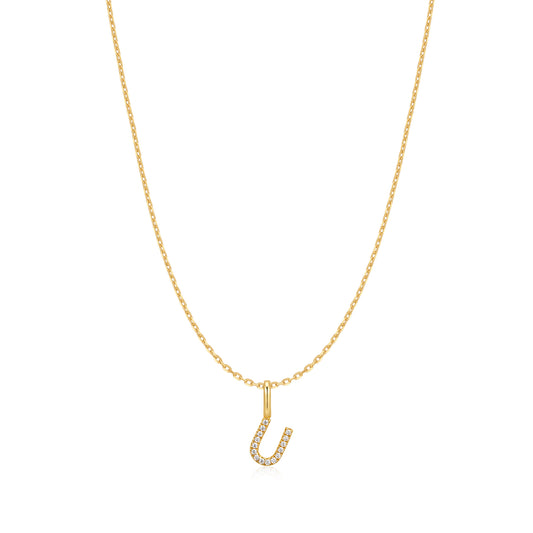 Gold Letter U Initial Necklace