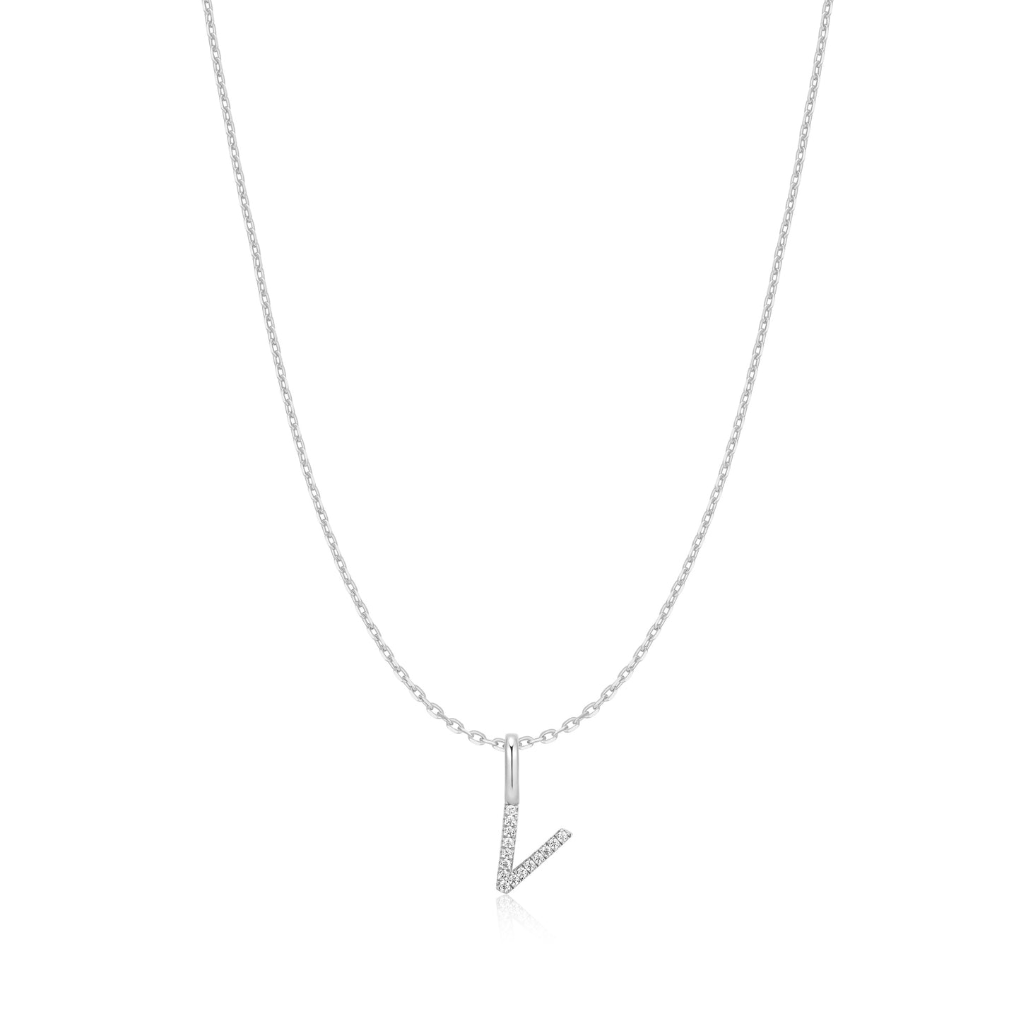 Silver Letter V Initial Necklace