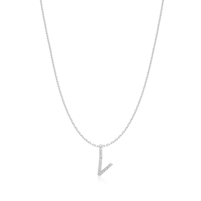 Silver Letter V Initial Necklace