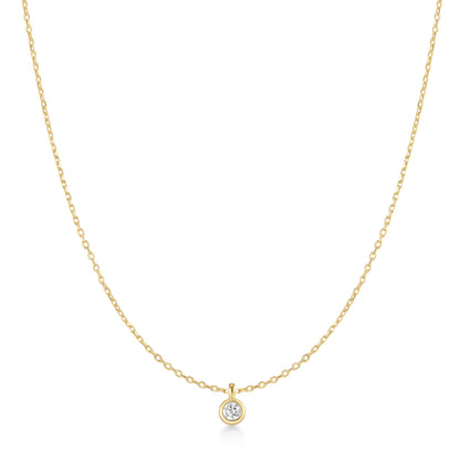 Gold Classic Bezel-Set Solitaire Necklace