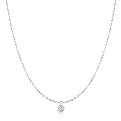 Silver Classic Bezel-Set Solitaire Necklace
