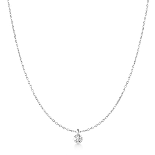 Silver Classic Bezel-Set Solitaire Necklace
