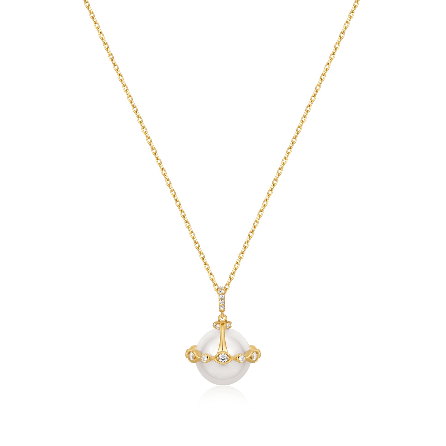 Gold Shell Pearl Halo Evil-Eye Necklace