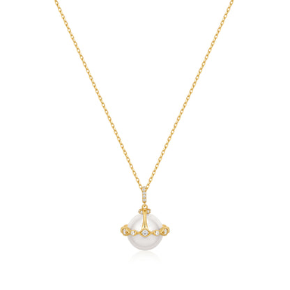 Gold Shell Pearl Halo Evil-Eye Necklace
