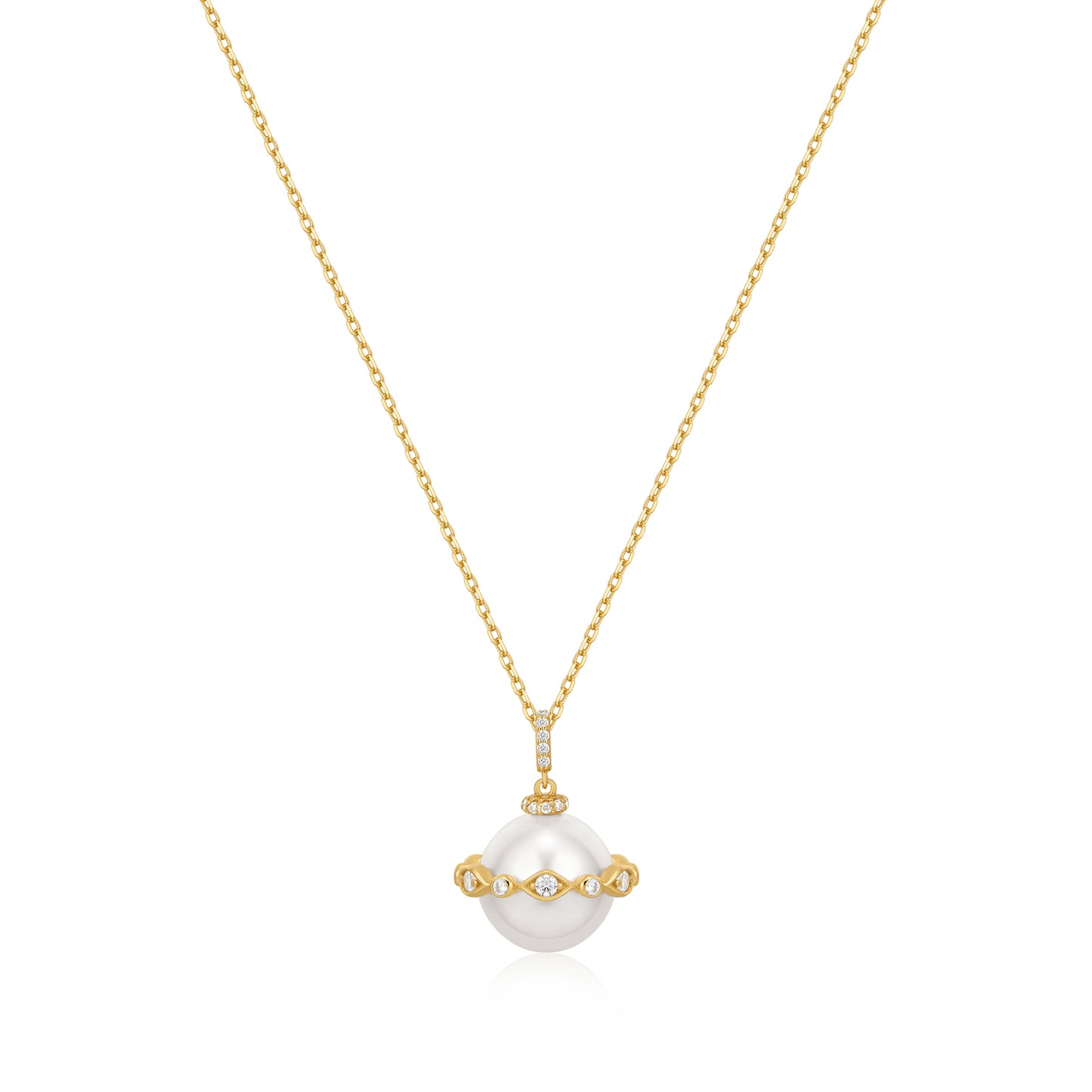 Gold Shell Pearl Halo Evil-Eye Necklace