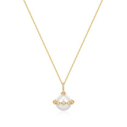 Gold Shell Pearl Halo Evil-Eye Necklace