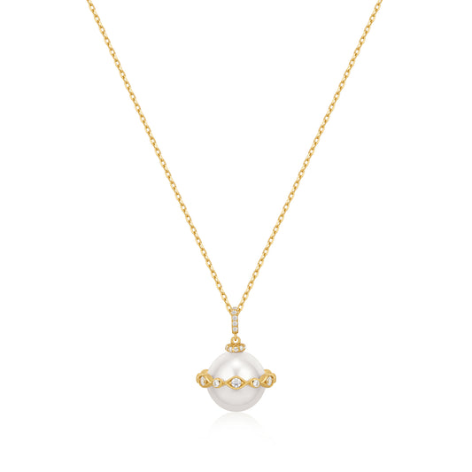 Gold Shell Pearl Halo Evil-Eye Necklace