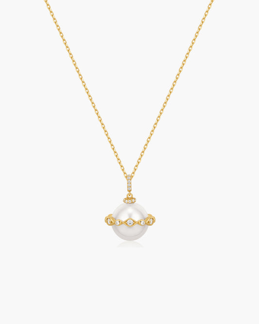 Gold Shell Pearl Halo Evil-Eye Necklace