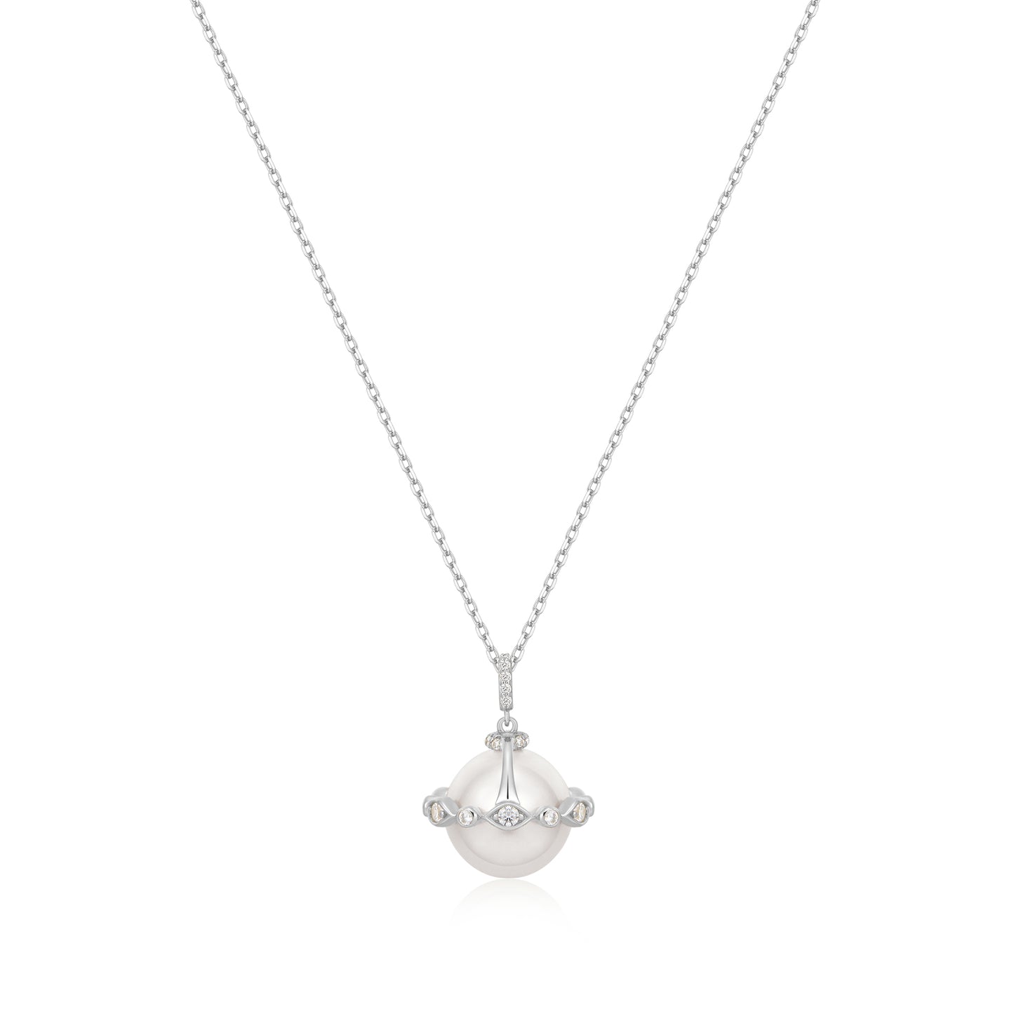 Silver Shell Pearl Halo Evil-Eye Necklace
