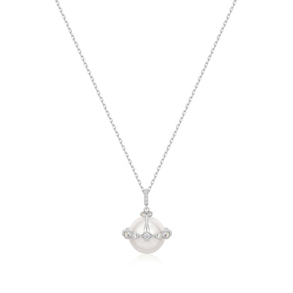 Silver Shell Pearl Halo Evil-Eye Necklace