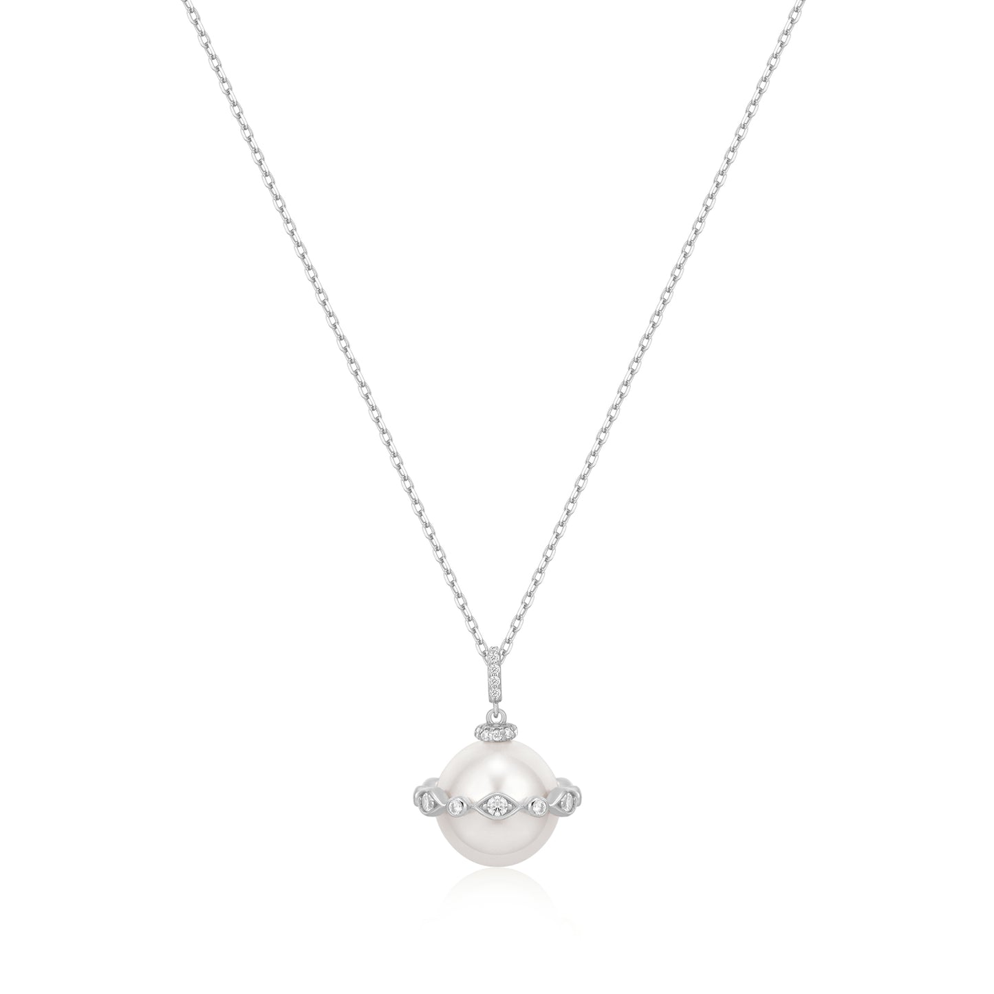 Silver Shell Pearl Halo Evil-Eye Necklace