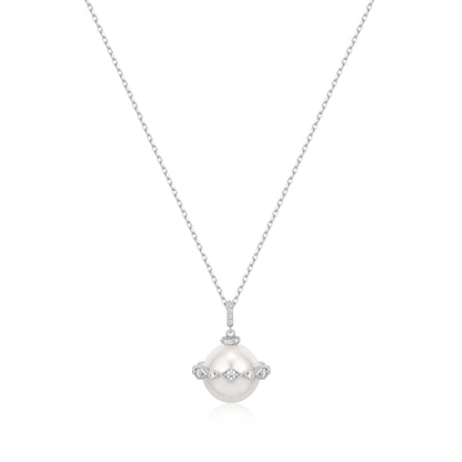 Silver Shell Pearl Halo Evil-Eye Necklace