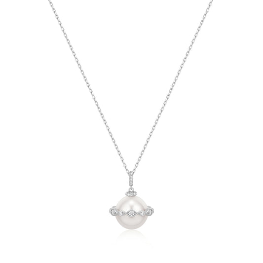Silver Shell Pearl Halo Evil-Eye Necklace