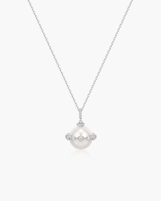 Silver Shell Pearl Halo Evil-Eye Necklace
