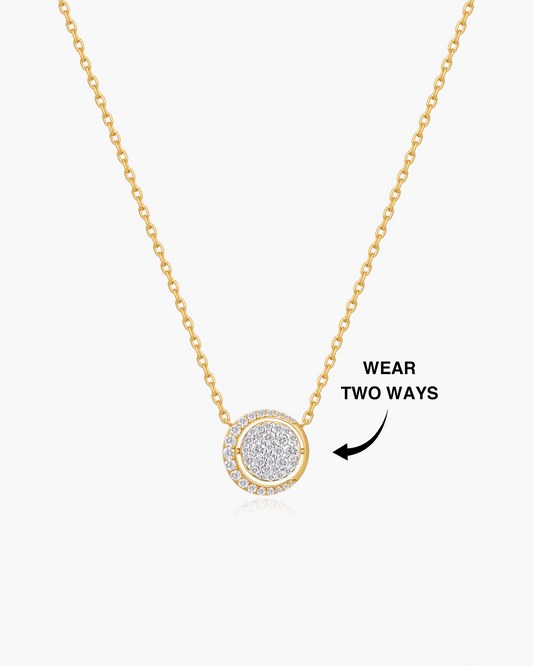 Gold Reversible Pavé Moon Evil-Eye Necklace