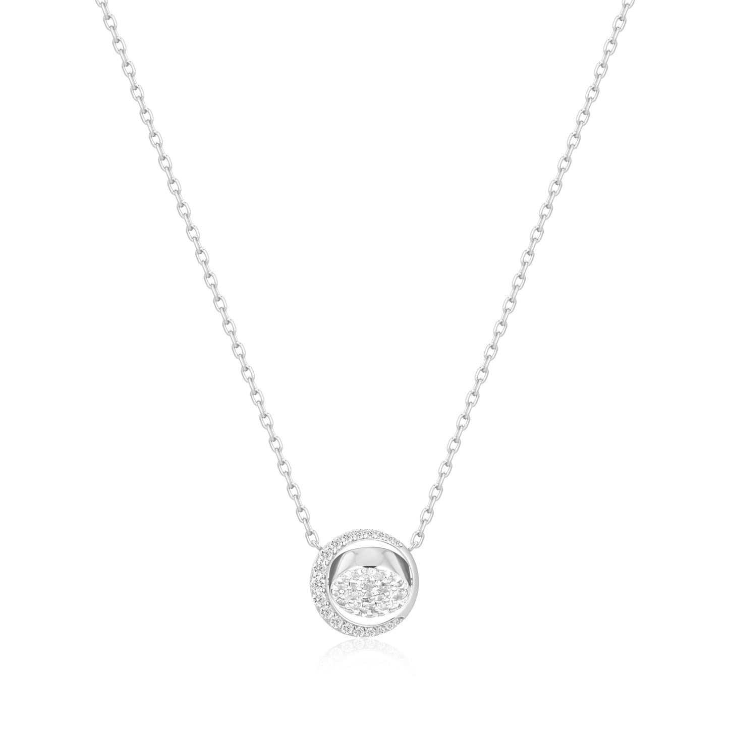 Silver Reversible Pavé Moon Evil-Eye Necklace