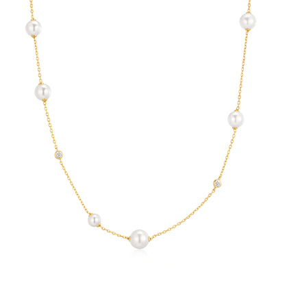 Gold Asymmetric Shell Pearl Station Necklace