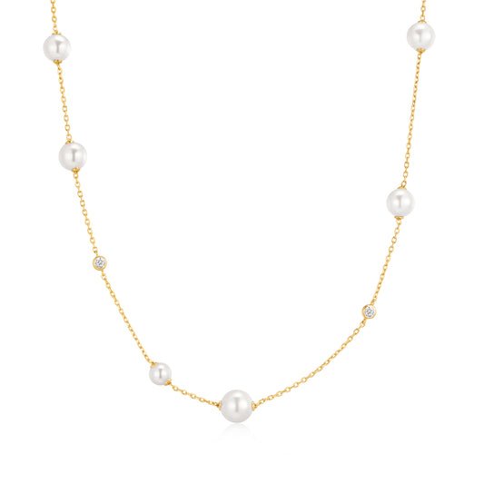 Gold Asymmetric Shell Pearl Station Necklace