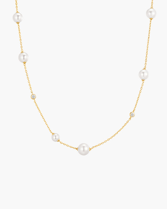 Gold Asymmetric Shell Pearl Station Necklace