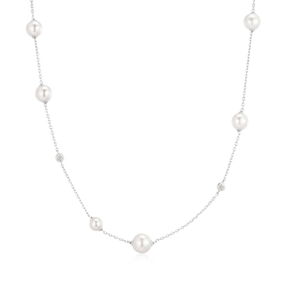 Silver Asymmetric Shell Pearl Station Necklace