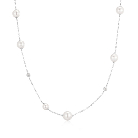 Silver Asymmetric Shell Pearl Station Necklace