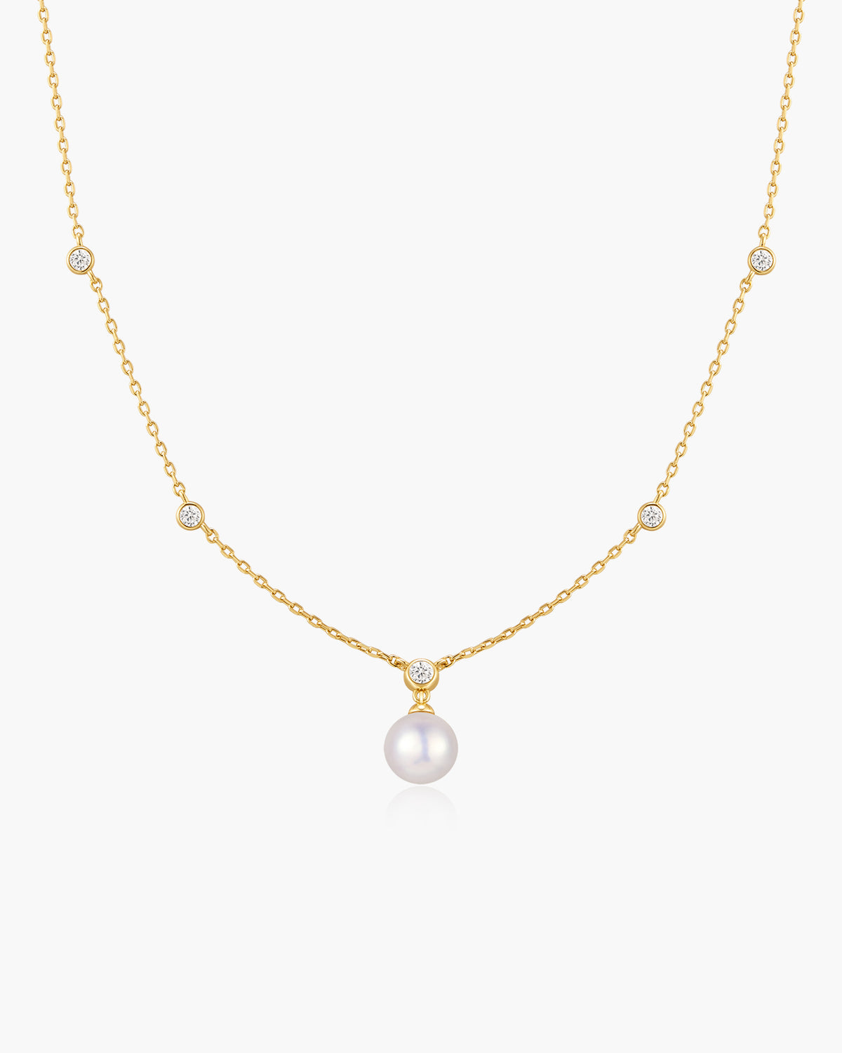 Gold Bezel-Set Station Necklace with Shell Pearl Pendant