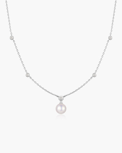 Silver Bezel-Set Station Necklace with Shell Pearl Pendant