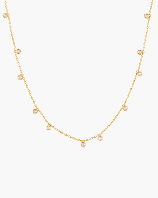 Gold Bezel-Set Droplet Station Necklace