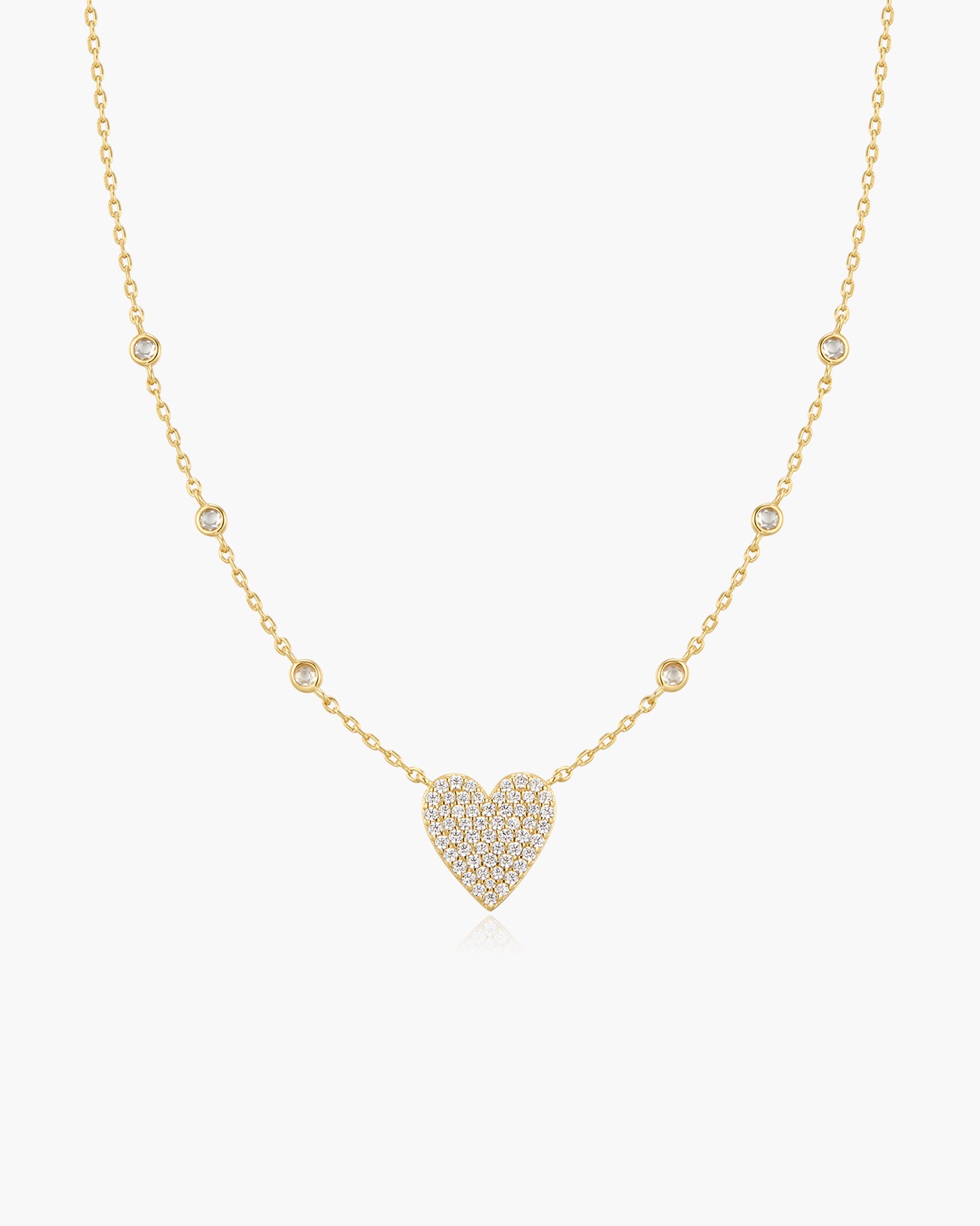 Gold Pavé Heart with Bezel Station Necklace