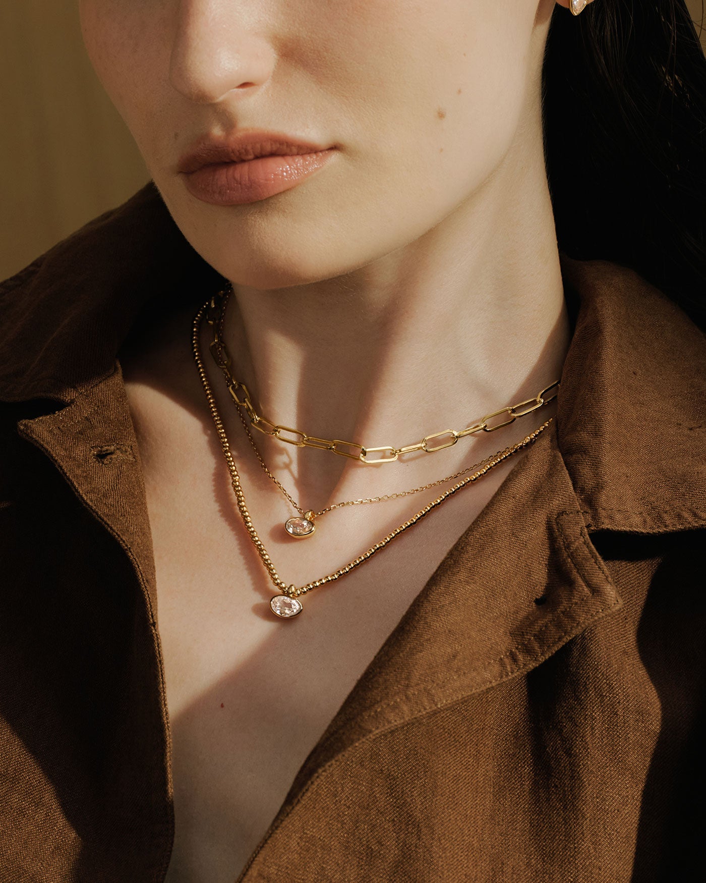 Gold Bezel Organic Pebble Necklace