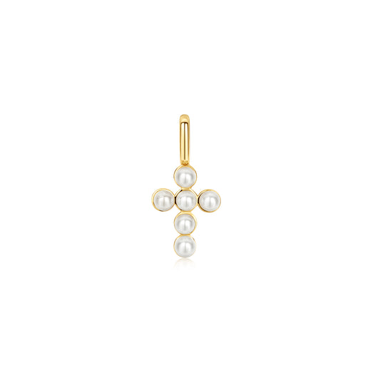 Gold Gold Shell Pearl Cross Charm