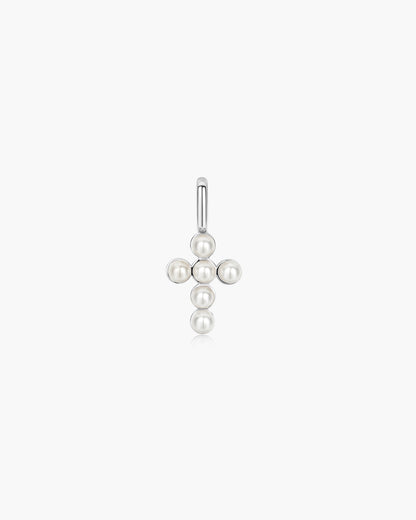 Silver Shell Pearl Cross Charm