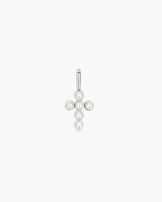 Silver Shell Pearl Cross Charm