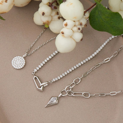 Silver Glam Disc Pendant Necklace