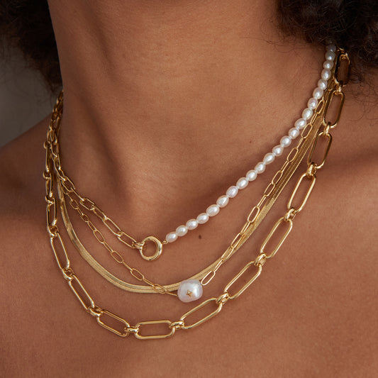 Gold Pearl Sparkle Chunky Chain Necklace　