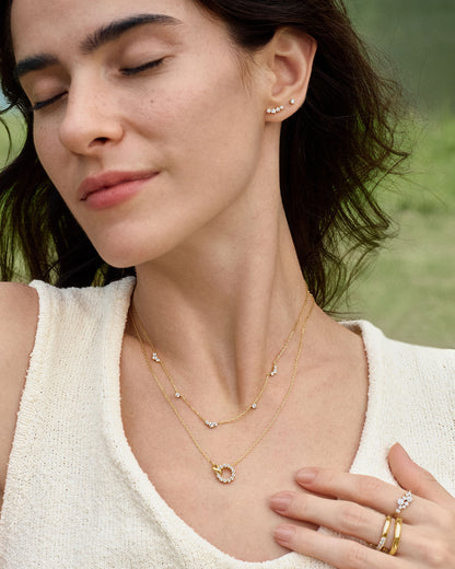 Layered gold interlinked circles necklace styling