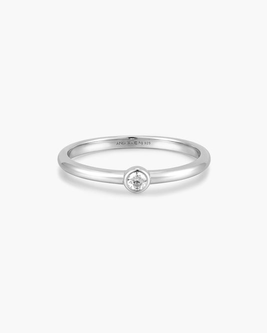 Silver Half Round Cubic Zirconia Ring