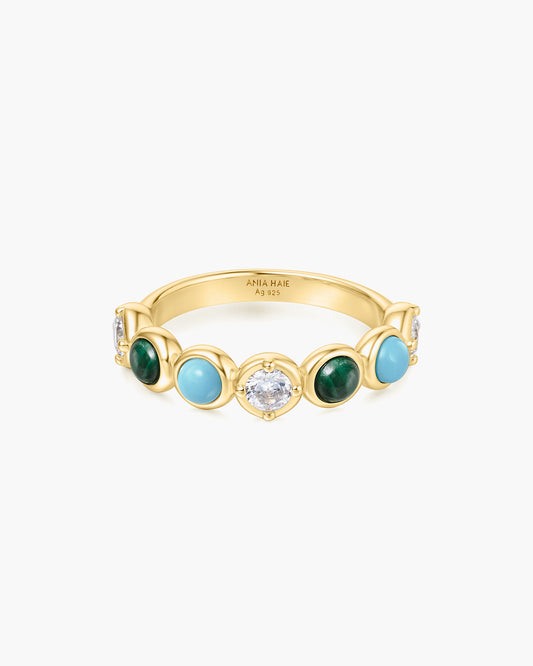 Gold Bezel Malachite and Lab Created Turquoise Ring