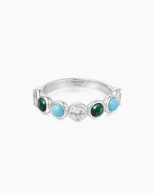 Silver Bezel Malachite and Lab Created Turquoise Ring