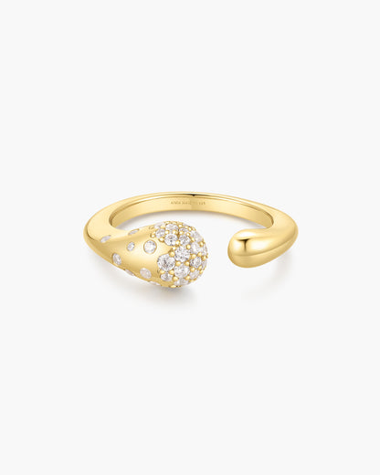 Gold Sparkling Sculptural Crossover Adjustable Ring
