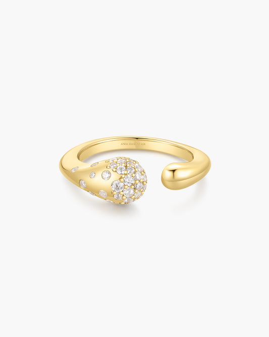 Gold Sparkling Sculptural Crossover Adjustable Ring